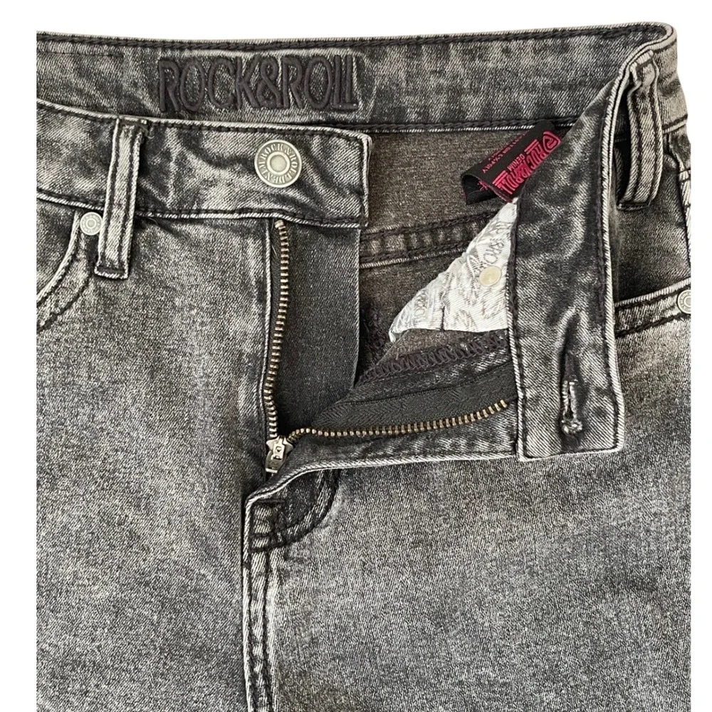 Rock & Roll Denim Bell Bottom Jeans Womens 26 Black Excellent High Rise Flare - Picture 15 of 15
